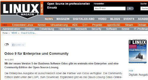 Odoo 9 in Linux Magazine